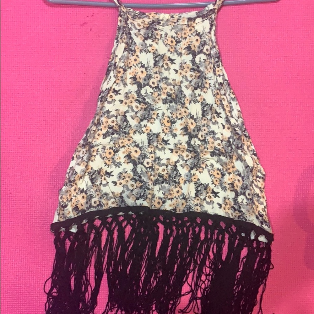 Floral fringe festival tank top